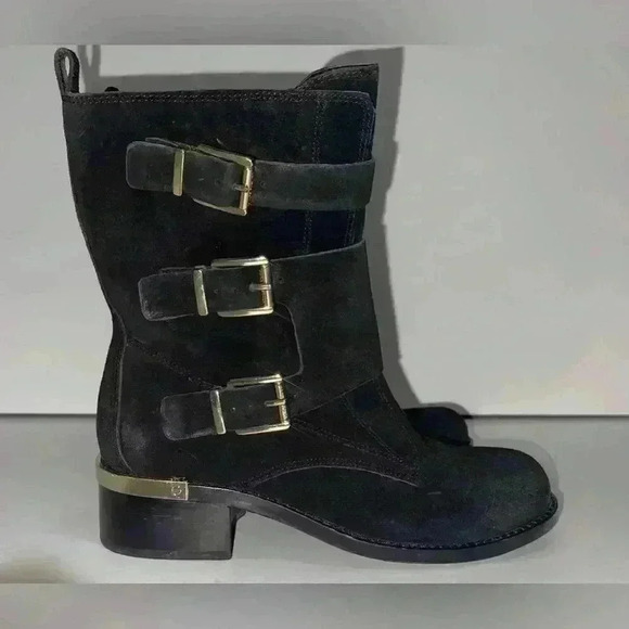 Vince Camuto Watcher Suede Mid Calf Motorcycle Boots Black Size 7 NWOT - Picture 1 of 7
